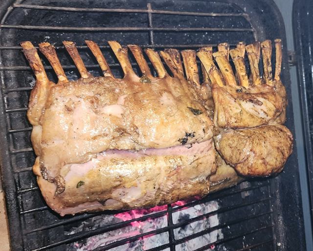 Rack roast cooking over hot coals